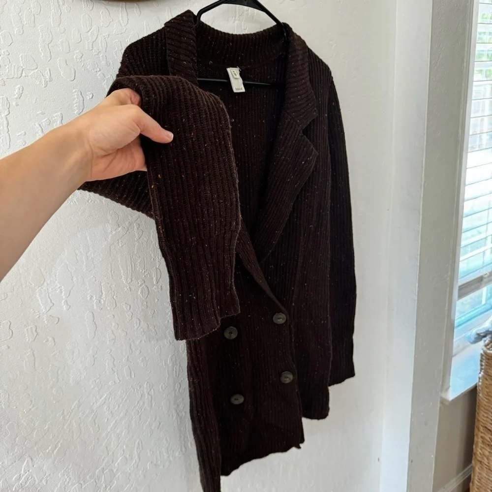 Trouvé Brown Speckle Wool Longline Cardigan Sweater Button Closure Collar Medium